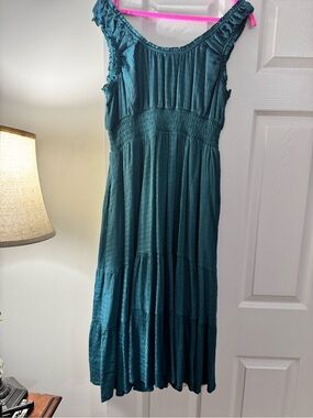 Amazon Teal Ruffled Strap Maxi Dress